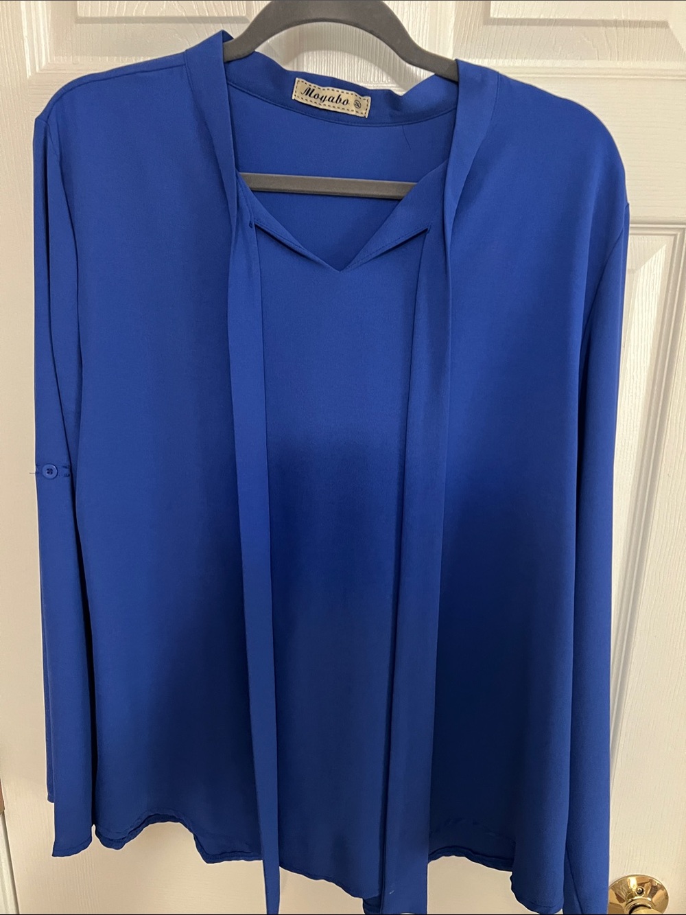 Plus size Royal Blue Tie-Neck Blouse